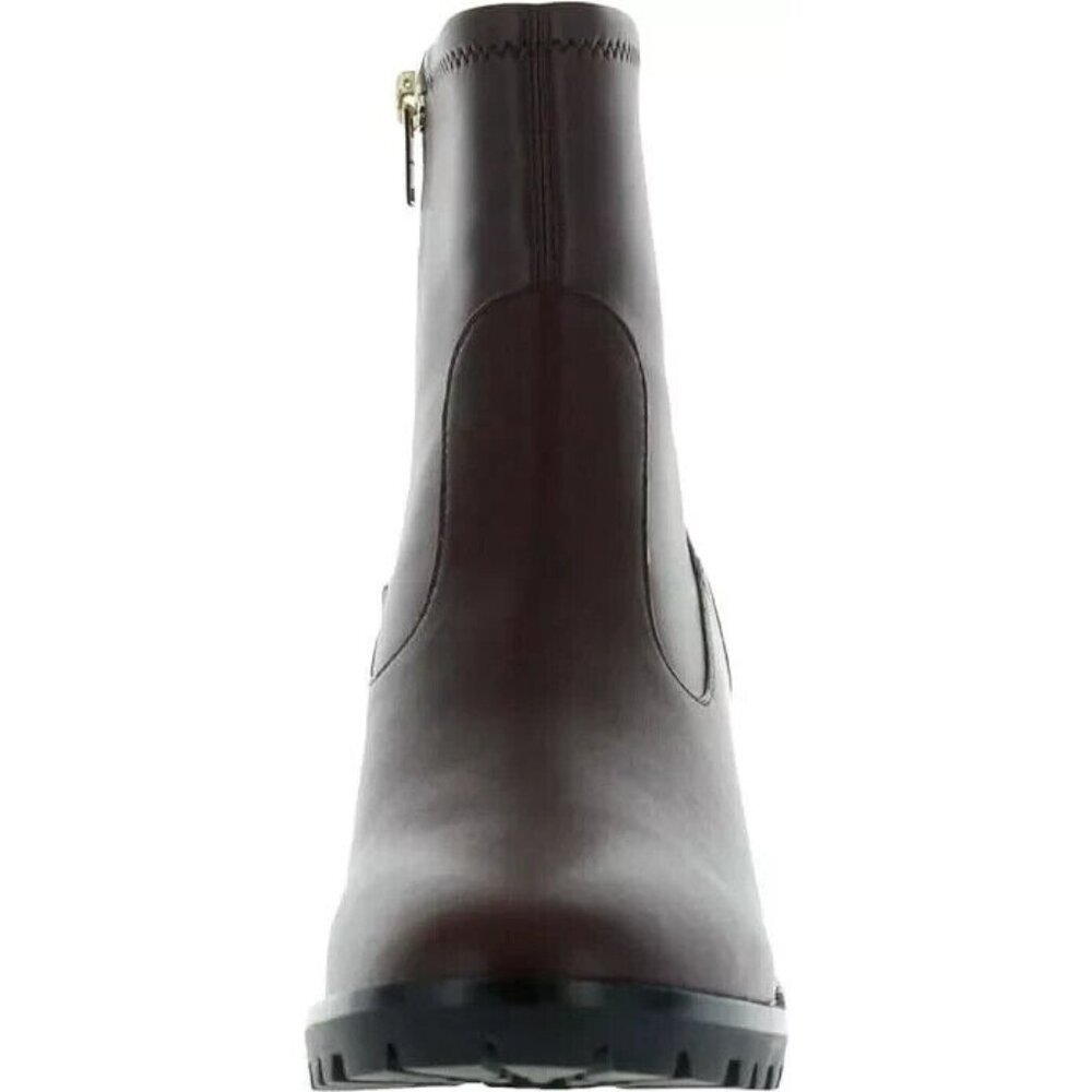 Coach Joy Ankle Boots Women Size 7.5 Dark Cranberry Leather Side Zip Block Heel - Picture 3 of 4